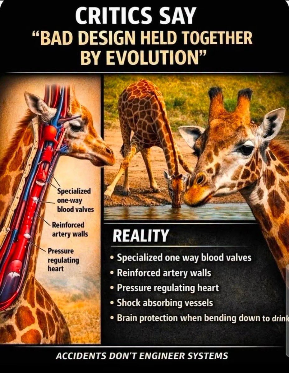 NotEvolution1's tweet photo. If life owed its existence to chance and genetic mistakes, we wouldn’t have any giraffes today. But what a wonder of God’s design these stately creatures are! https://t.co/E1kLpTMb4D
