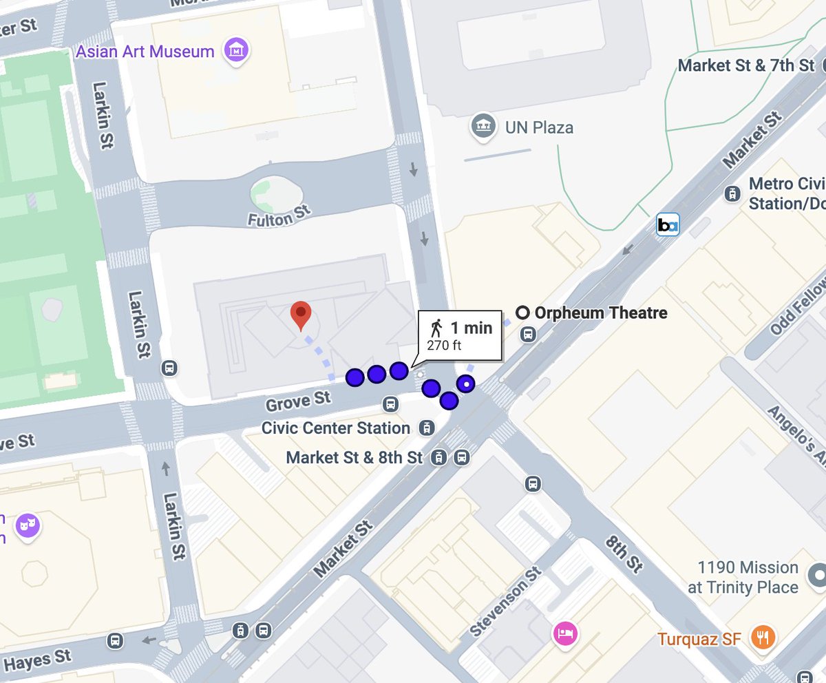 lumpy__lump's tweet photo. me: what are some POPOS or coffee shops or other places to work from 5-7pm on a tuesday near the orpheum theater in sf?

claude: explains that the POPOS are closed and gives 4 meh options while totally forgetting about the library main branch (open til 8pm)