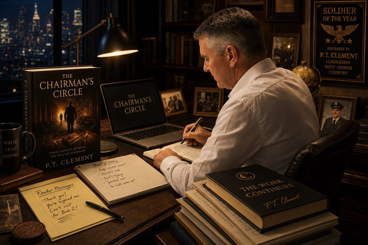ptclement2's tweet photo. Thank you to everyone reaching out about The Chairman’s Circle. I’m reading your messages, but balancing writing, work, and travel means I can’t reply to everyone immediately. Please know your support is deeply appreciated. — P. T. Clement https://t.co/WOD9Wjjg0F