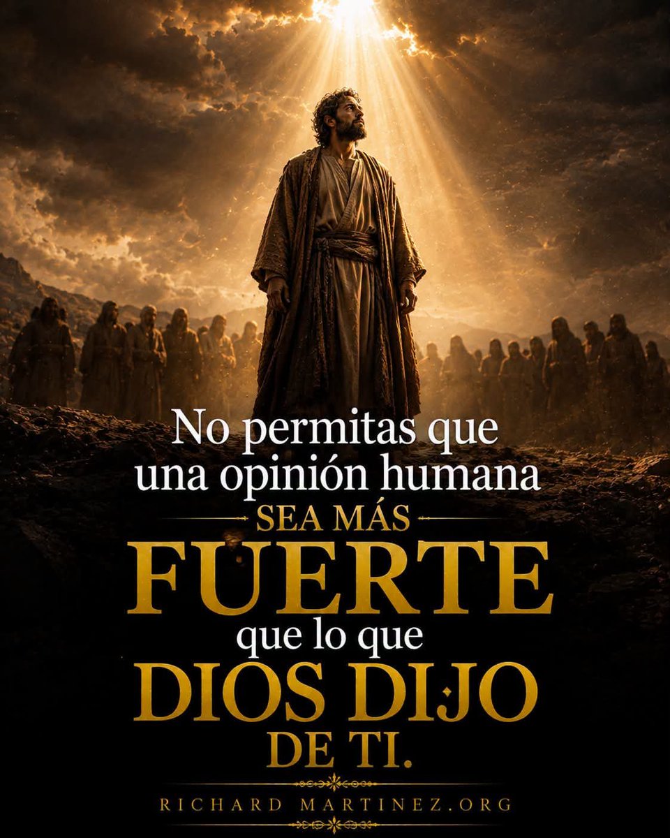 cantanterichard's tweet photo. “Porque yo sé los pensamientos que tengo acerca de vosotros, dice Jehová, pensamientos de paz, y no de mal, para daros el fin que esperáis.” — Jeremías 29:11

No permitas que una voz humana apague lo que Dios habló sobre tu vida. Muchas veces las opiniones de otros llegan cargadas de duda, crítica o juicio, pero ninguna de ellas tiene más autoridad que la palabra del Señor.

Habrá personas que no entenderán tu proceso, que medirán tu futuro por tu pasado o que intentarán definirte por una temporada difícil. Pero Dios no te mira como te miran los hombres; Él ve propósito donde otros solo ven limitaciones.

Lo que Dios dijo de ti sigue en pie, aunque nadie más lo crea todavía. Si Él te llamó, te sostendrá. Si Él te prometió, también abrirá el camino para cumplirlo.

No construyas tu identidad sobre aplausos humanos, porque hoy pueden levantarte y mañana pueden intentar derribarte. Construye tu corazón sobre la voz de Dios, porque lo que Él dice permanece para siempre.

Cuando recuerdas lo que Dios habló, recuperas fuerzas. Cuando vuelves a su palabra, la confusión pierde poder. Y cuando decides creerle a Él por encima de todo, tu fe comienza a caminar con más firmeza.

Quizás alguien te dijo que no podrías, que no eras suficiente o que tu tiempo ya pasó. Pero si Dios dijo “sí”, ninguna opinión humana puede cancelar ese destino.

Hoy es un buen día para silenciar el ruido, levantar la mirada y abrazar otra vez lo que el cielo declaró sobre ti. Eres llamado, eres amado, eres sostenido y Dios todavía no ha terminado contigo.

Señor, ayúdame a no creer más en las palabras que me debilitan que en tu verdad que me levanta. Afirma mi corazón en lo que tú has dicho de mí, y dame fuerza para caminar en tu propósito. En el nombre de Jesús, amén.

Escribe “Creo lo que Dios dijo de mí” si recibes esta palabra, y compártela con alguien que hoy necesite recordar su identidad en Dios.
#motivationalquotes #motivationalquote #RichardMartinez
