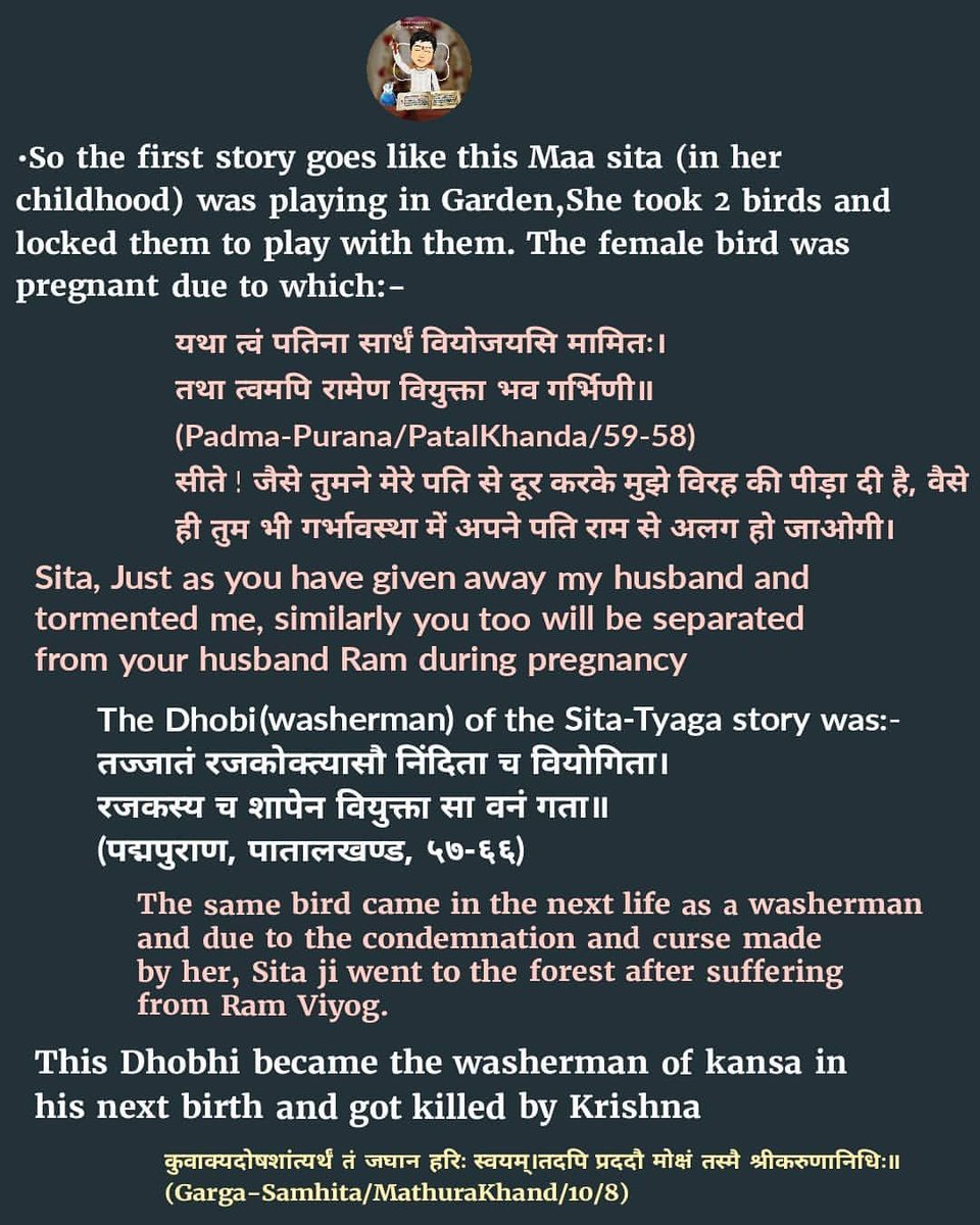 Smackdown_da456's tweet photo. @cestlaviepriya_ He did that because of multiple reasons: The Bird's curse on Sita Ji, her own wish to serve the Sage's Wives. Bhagwaan Madhavacharya Ji in 'Mahabharata Tatparya Nirnaya' states that Sita ji caused evil minded men to give these statements ultimately leading them to Narka. https://t.co/hV7E7GQLAF