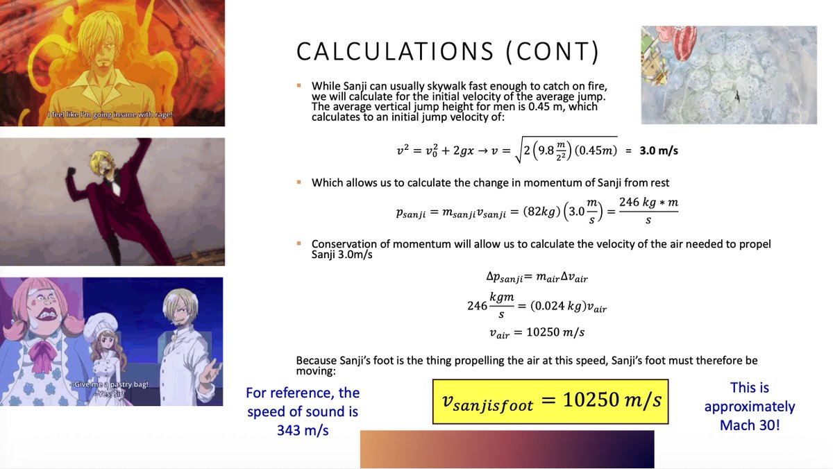 AtomicClover's tweet photo. Just abused my math and physics minors to calculate the speed of sanji's foot when he skywalks. if anyone cares. https://t.co/B35rgqtQmy
