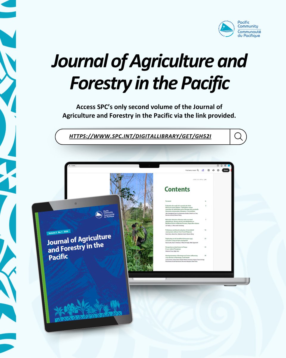 spc_cps's tweet photo. 🐚 The latest issue of SPC’s Journal of #Agriculture &amp; #Forestry in the Pacific is out! Discover Pacific-led research:

- Air-layering to conserve rare #breadfruit varieties in #Hawaii
- Natural #PestControl using ladybirds in #FrenchPolynesia

More here: https://t.co/E4AObK0p2Y https://t.co/1RmTgSJBUS