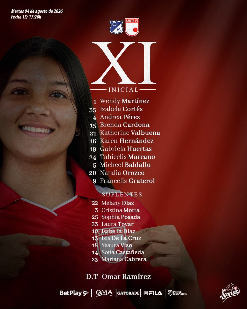 SantaFeVAVEL's tweet photo. #LasLeonas Nómina estas son las 11 'leonas' elegidas por Omar Ramírez para el juego ante Millonarios #VamosLasLeonas 🦁🇮🇩⚽️ https://t.co/FukL6kOVI2