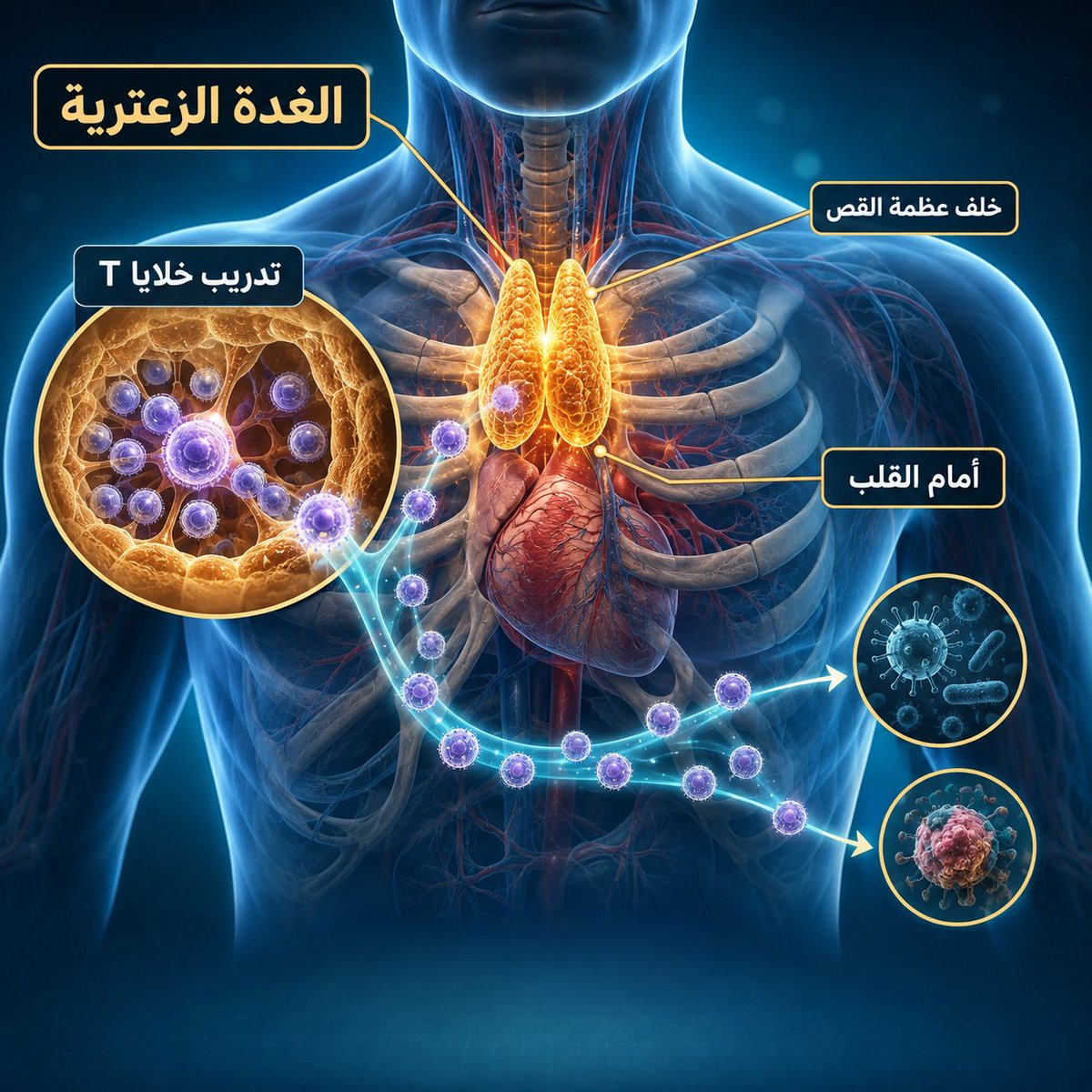OlaYassin22's tweet photo. تخيل أن في جسمك "أكاديمية عسكرية" سرية!

الغدة الزعترية (Thymus) هي المكان الذي تتدرب فيه الخلايا التائية على التمييز بين خلايا الجسم والأجسام الغريبة، قبل أن تنطلق للدفاع عنك.

🛡️ بدون هذا التدريب قد تهاجم المناعة جسمك نفسه.

#علوم #طب https://t.co/Aapu1SjfxZ