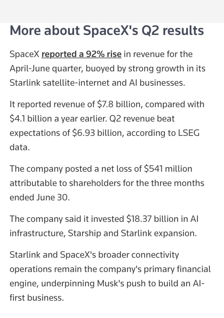 HARJGTHEONEDBA's tweet photo. “Peruse the addbacks before popping champagne. That $3.54 billion of adjusted EBITDA is a $143 million operating loss with $2.85 billion of depreciation and $831 million of stock comp piled on. SpaceX then spent $18.4 billion in 3 months, better than 5x the profit it advertised” - these are not good numbers to justify its stock price!! 

Think about that - if SpaceX spent 18.4 billion in the quarter and only 7 billion in Revenue  it had a huge loss if it was not for the magic of accounting!!  @SpaceX  @nytimes  @latimes