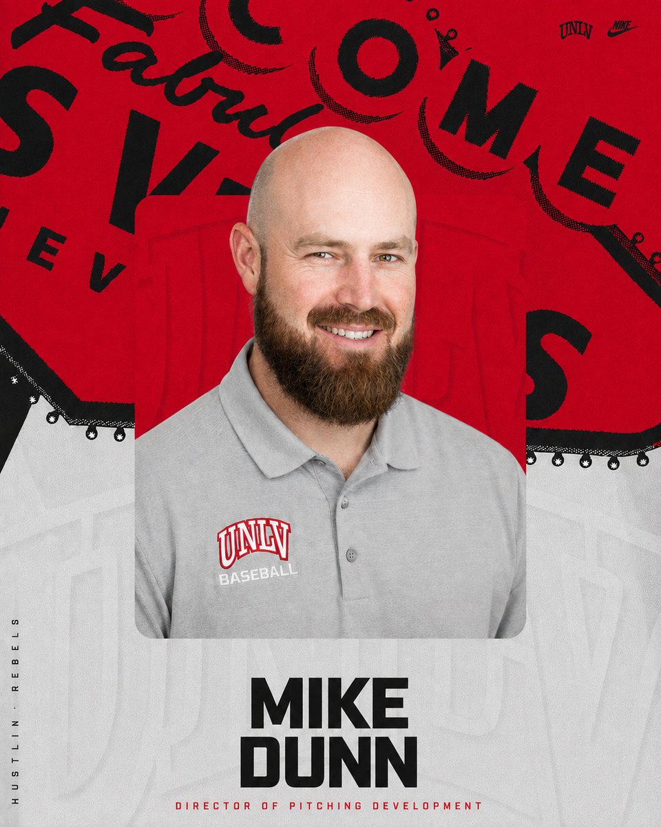 unlvbaseball's tweet photo. 𝗪𝗘𝗟𝗖𝗢𝗠𝗘 𝗔𝗕𝗢𝗔𝗥𝗗 🫡

Introducing the Hustlin' Rebels new Director of Pitching Development, former MLB pitcher Mike Dunn!!!

#BEaREBEL https://t.co/7Rr7IIXQmD