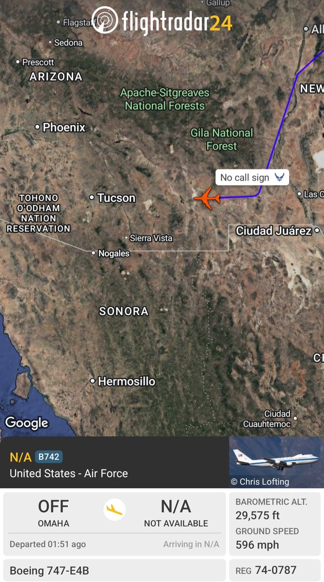 Borrowed7Time's tweet photo. USAF E-4B Nightwatch NAOC 74-0787 #ADFEB5 will stage at Davis-Monthan AFB AZ.
@sipjack1776 @LadyAstroJet https://t.co/E5hUnb5xYm