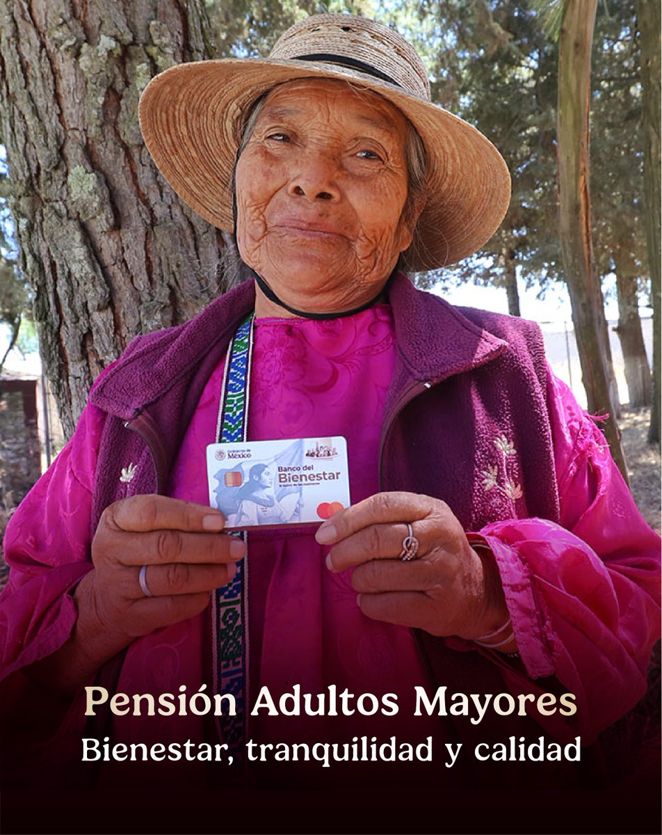 bienestarmx's tweet photo. Con la #PensiónAdultoMayor, millones de personas adultas mayores cuentan con un recurso que fortalece su bienestar, aporta tranquilidad y contribuye a una mejor calidad de vida.

#LaHonestidadDaResultados
#ConstruyendoBienestar https://t.co/myx9fUlHRx