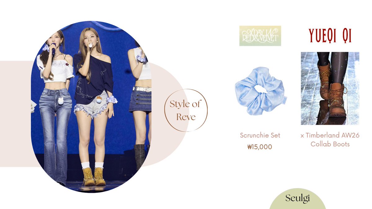 styleofreve's tweet photo. A Day in Red &amp; Velvet Day 1 • July 31, 2026 — Seulgi wearing their T-Shirt Set Night ver., #IsabelMarant Eneidala Denim Shorts in Light Blue, #YueqiQi x #Timberland AW26 Collab Boots &amp; their Scrunchie. 💛

#RedVelvet #레드벨벳 #Seulgi #슬기 #styleofseulgi https://t.co/qfGr0hUzdV