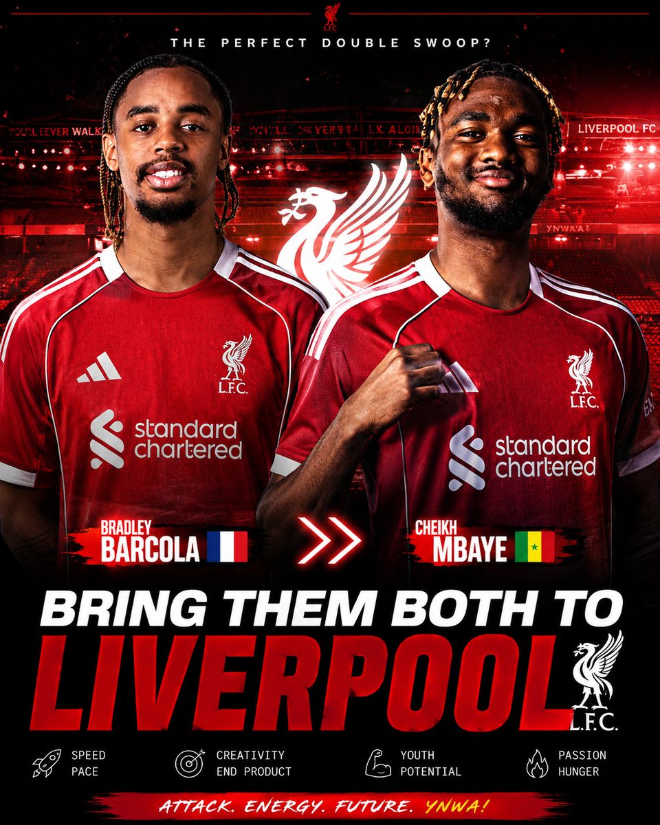 danjaymohammed's tweet photo. 🚨 Imagine a front three with Bradley Barcola and Ibrahim Mbaye flying down both wings. 😮‍💨🔥

For around £160m, Liverpool could secure both flanks for the next five years.

⚡ Pace
🎯 Creativity
🪄 Elite ball-carrying
💥 1v1 quality
Would you make it happen? 👀🔴
#LFC #YNW 🔴🔥 https://t.co/NfAJzTQzfv
