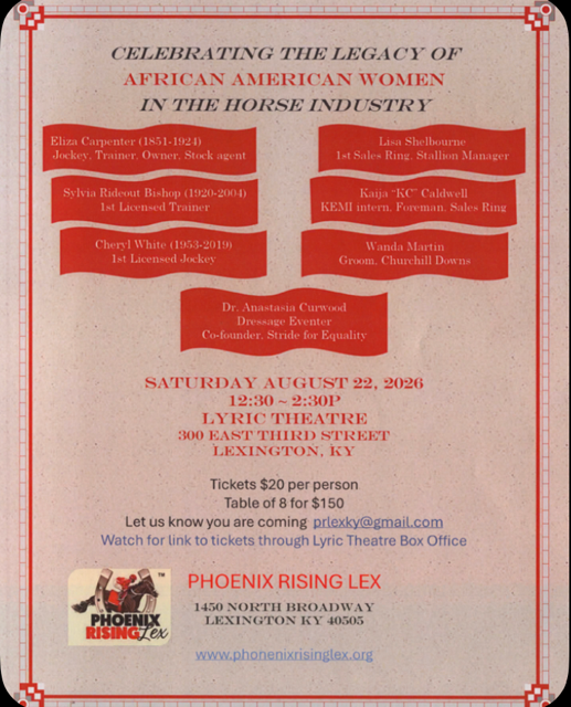 KYEquineIntern's tweet photo. Join us in congratulating KEMI Grad, KC Caldwell, as she is recognized by Phoenix Rising Lex, as an African American Woman in the Horse Industry! https://t.co/BEPv3ZxO2L