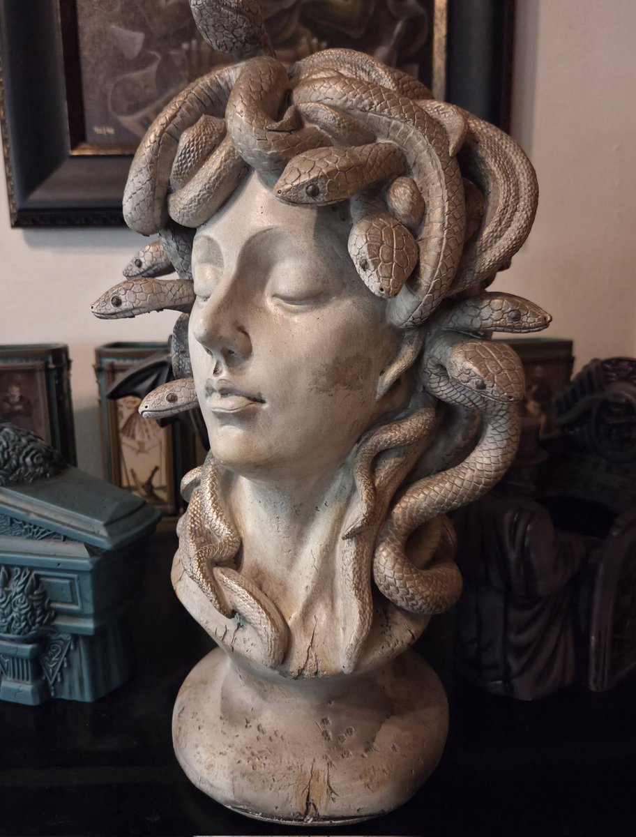 RJCrowtherJr's tweet photo. 🐍 Photos of the beautiful Medusa bust that I flew home from the Isle of Sarpedon on Pegasus. (Bought at HomeGoods). https://t.co/A7qMx4OhXw