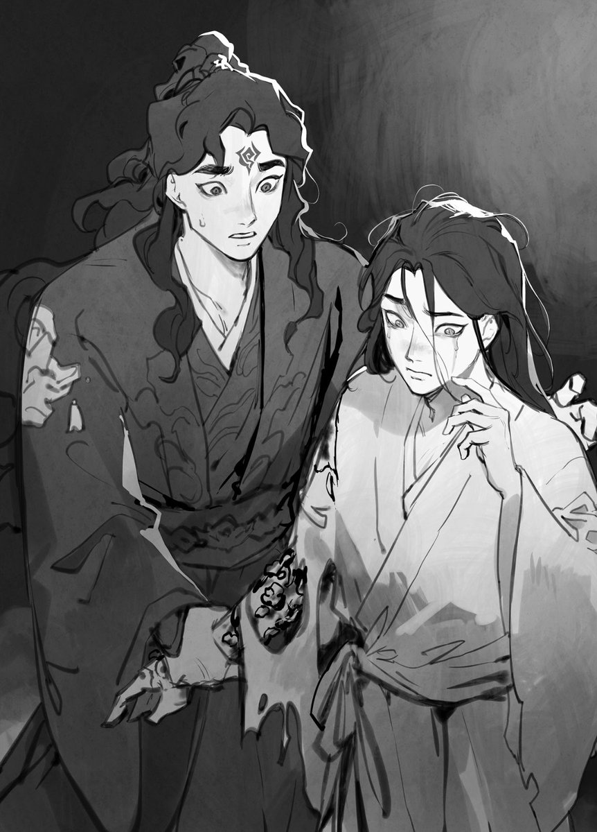 petalunzel's tweet photo. shen qingqiu LITERALLY fighting for his life in keeping luo binghe safe and thinking he’d get praised for it only to get angrily yelled at by him that he started crying… i would’ve kms omfg 💔 https://t.co/GWXOARMffI