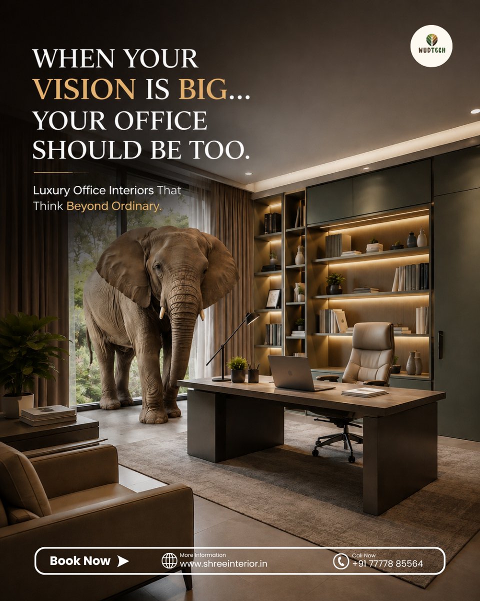 wudtech_india's tweet photo. 🐘 BIG VISIONS NEED BIGGER WORKSPACES.

Let's build an office that leaves a lasting impression.

#ShreeInteriorWudtech #OfficeInterior #LuxuryOffice #OfficeDesign #WorkspaceGoals #ModernOffice #OfficeFurniture #ExecutiveCabin #InteriorDesign #ModularFurniture https://t.co/EJtp22mXSe