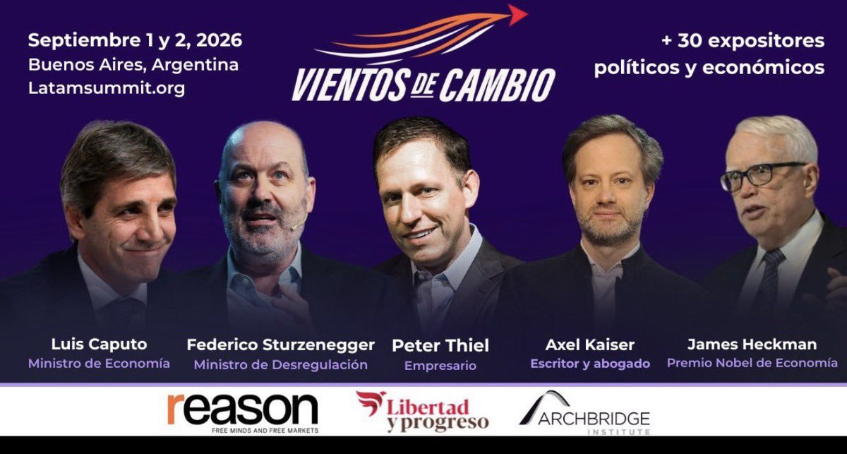 pabloserdan's tweet photo. Los cambios en el Senado a la Ley de Tierras confirman el diagnóstico: no les importaba tanto el CUÁNTO, sino DÓNDE. El tope del 25% es solo provincial: desaparecen los límites que protegían las zonas con acceso a cuerpos de agua. Justo lo que necesitan la minería y los data centers de IA.

Y mirá la foto: Sturzenegger ya armó el festejo de septiembre con Peter Thiel (Palantir), organizado por Reason: el think tank de los Koch, que invierten en… data centers y litio.