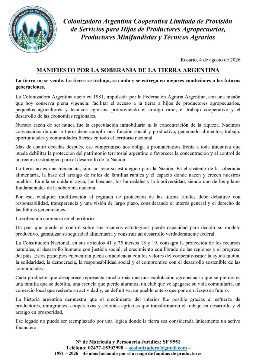 LorenaGennero's tweet photo. Tomemos conciencia digamos #NO a la extranjerizacion de la tierra . https://t.co/NMQJ4bcdVo