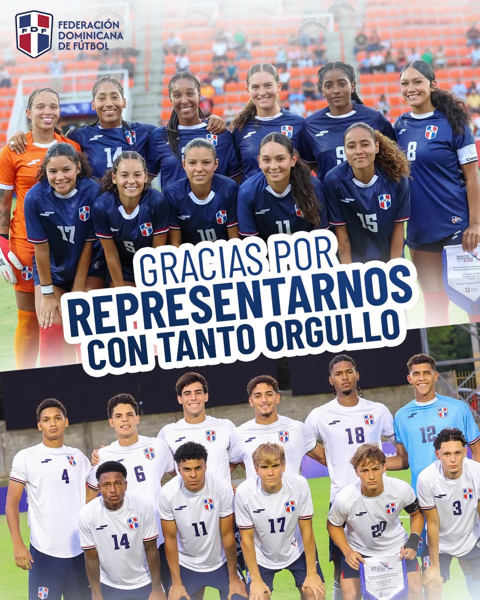 fedofutbol's tweet photo. Gracias a nuestras selecciones masculina y femenina, a sus cuerpos técnicos y a todo nuestro equipo por representar a la República Dominicana en los Juegos Centroamericanos con compromiso, entrega y orgullo. 🇩🇴⚽Seguimos creyendo. Seguimos creciendo.

#FDF #RepúblicaDominicana https://t.co/Xh4Clm6Azg