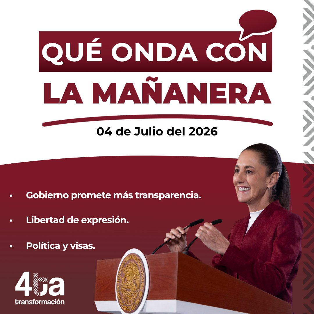 4taTransforma's tweet photo. 🚨 ¿Te perdiste la mañanera de hoy?

En menos de un minuto te contamos los temas que marcaron la conferencia de Claudia Sheinbaum: más transparencia, la polémica por los derechos de las audiencias y su postura sobre las visas a funcionarios. 👀🇲🇽

¿Cuál de estos temas crees que tendrá más impacto? 👇

#4taTransformacion #Mañanera #México #Noticias