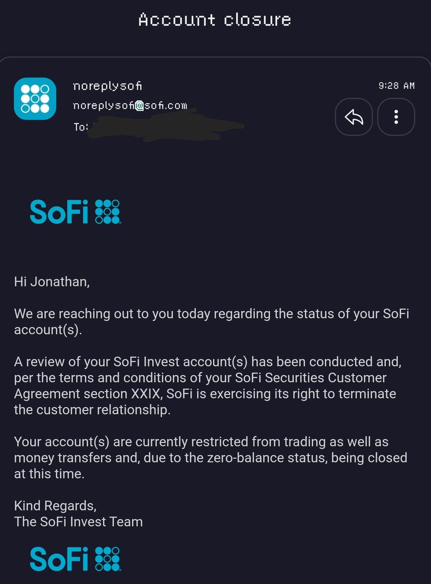 J_E_Escamilla's tweet photo. So @SoFi just closed my account for no reason, I have been #DeBanked called and they didn't have any explination.  

So frustrating, they said they would mail me a check of my balance and good luck. WTF is this! I have done nothing wrong and they refuse to answer why my bank account of many years has been closed. I do my Zelle through them and now I cant access my money.  This is terrible customer service and terrible business. I would recommend them to everybody. I am so glad I recently opened an @XMoney account and have it all set up that now I can fully transition to it.  Screw @SoFi! Hope everybody ditches them and they crash and burn.