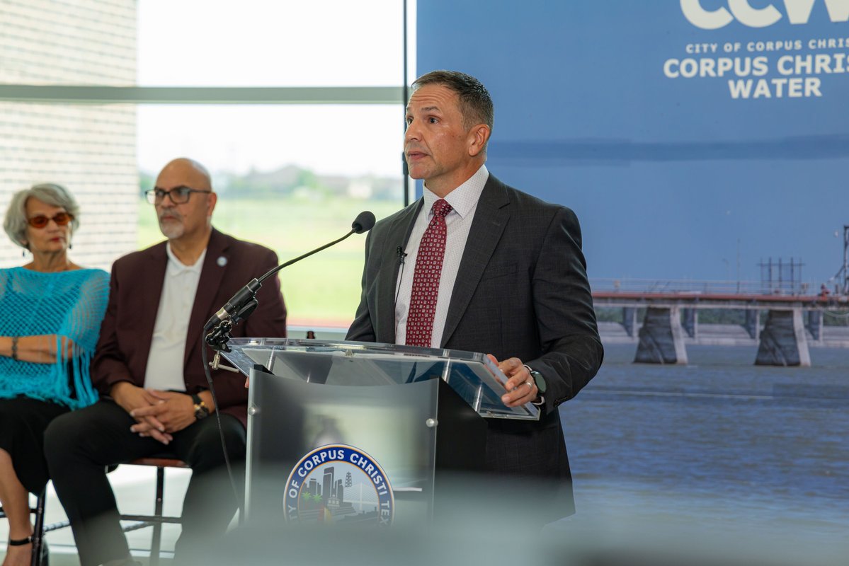 cityofcc's tweet photo. City Manager Peter Zanoni announced today that the City of Corpus Christi has officially moved from Stage 3 to Stage 2 water restrictions, effective immediately. 

The improved water outlook is the result of three major factors:
- A $1 billion investment in developing a diversified regional water supply.
- Recent heavy rain in the upper Nueces and Frio watersheds has increased inflows into the Western Reservoirs.
- Ongoing water-saving efforts by residents and businesses during Stage 3, helping to preserve water resources.

Corpus Christi Water will continue daily monitoring of reservoir levels and progress on long-term water projects, including groundwater development, water reuse, surface water improvements, and desalination.

For more information on Stage 2 Water Restrictions, visit: https://t.co/No2skl6jc4

#WaterUpdate #CorpusChristWater #CCW #Stage2