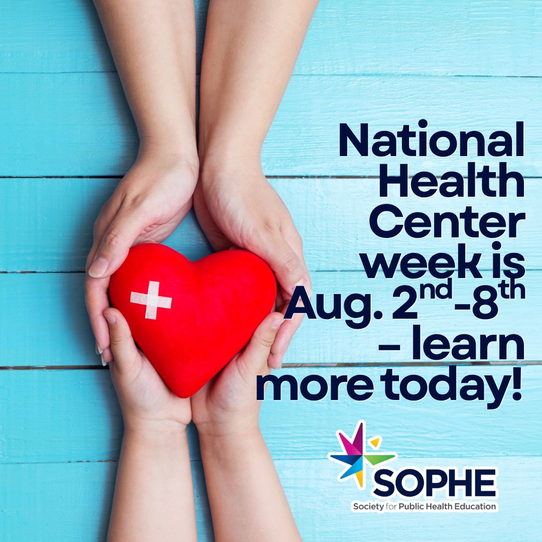 SOPHEtweets's tweet photo. This week from August 2nd – August 8th is National Health Center Week. It is a time to recognize the important work that CHCs provide in public health.

💬 How can National Health Center Week impact your field of work?

#NationalHealthCenterWeek  #PublicHealth #SOPHE https://t.co/5r0vdO8FE5