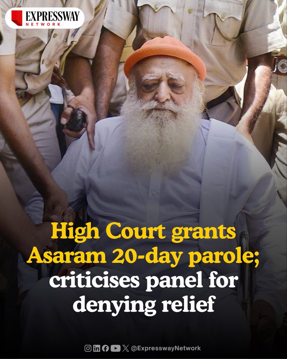 EWNfacts's tweet photo. #Expresswaynetwork | Two months after upholding self-styled godman Asaram's life imprisonment in a minor's rape case, the Rajasthan High Court has now granted him 20 days of parole.The court also criticised the Jodhpur district collector-led committee for rejecting his parole plea.

A bench of Acting Chief Justice Sanjeev Prakash Sharma and Justice Sanjeet Purohit granted the 85-year-old relief, citing his age and the fact that he has spent over 13 years in jail.

#highcourt #asarambabu #Rajasthan #news
