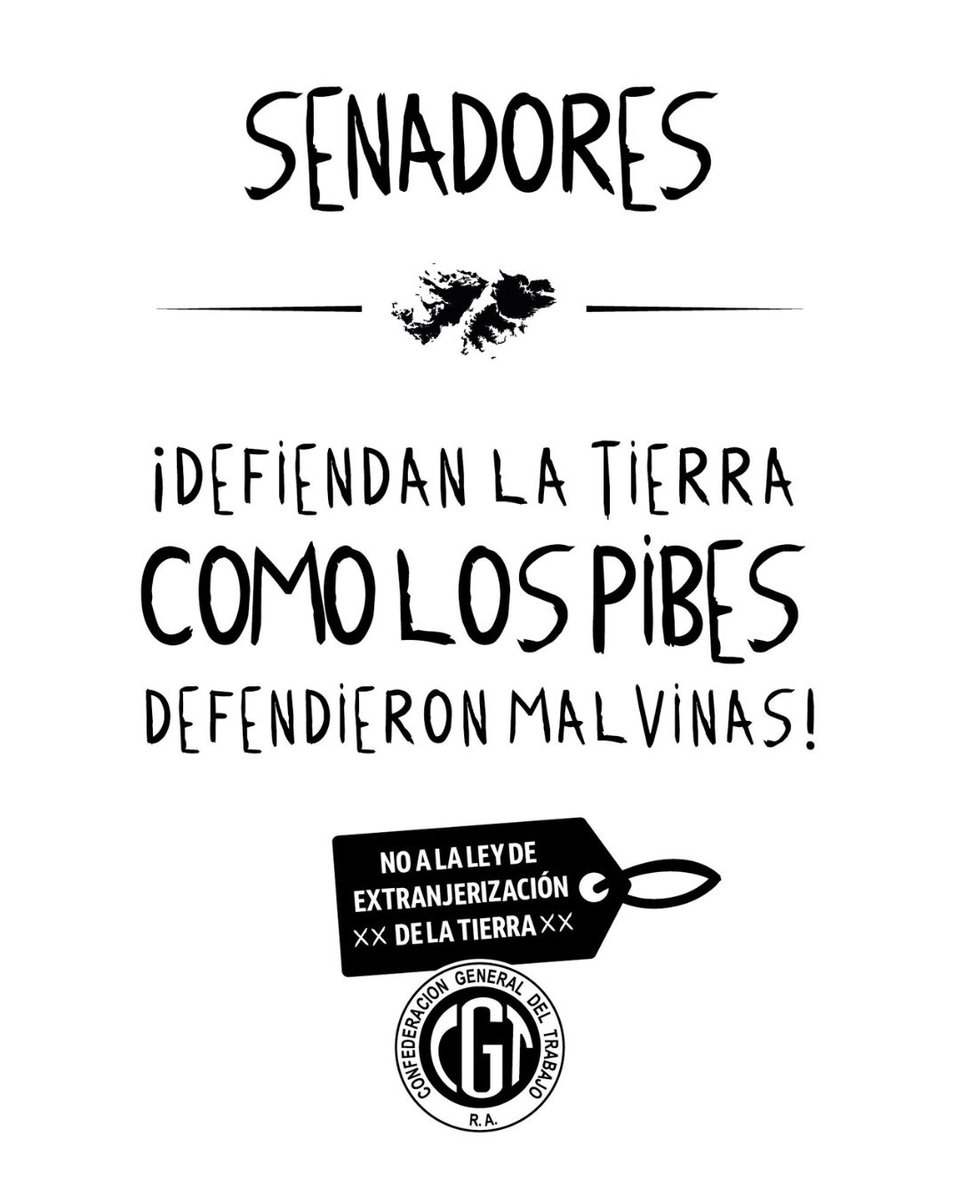 cgtoficialra's tweet photo. 🚫 EL SUELO ARGENTINO NO SE VENDE
 
Frente a un proyecto que amenaza la soberanía territorial y favorece la concentración en manos de intereses extranjeros, el movimiento obrero organizado vuelve a levantar una bandera histórica: la defensa de la Patria y los recursos de nuestro país.

📍 Jueves 6 de agosto | Solis e Yrigoyen | 12hs