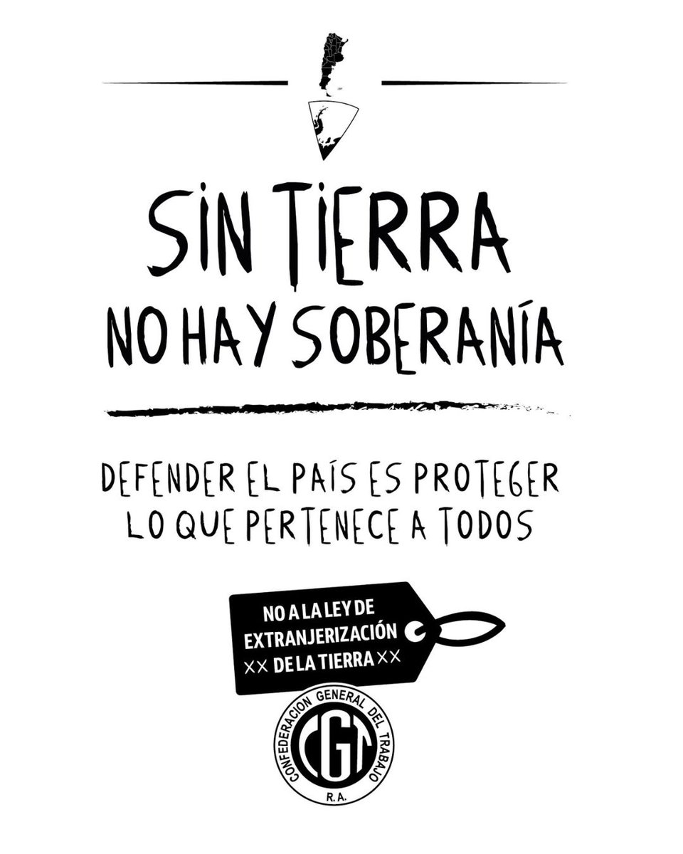 cgtoficialra's tweet photo. 🚫 EL SUELO ARGENTINO NO SE VENDE
 
Frente a un proyecto que amenaza la soberanía territorial y favorece la concentración en manos de intereses extranjeros, el movimiento obrero organizado vuelve a levantar una bandera histórica: la defensa de la Patria y los recursos de nuestro país.

📍 Jueves 6 de agosto | Solis e Yrigoyen | 12hs