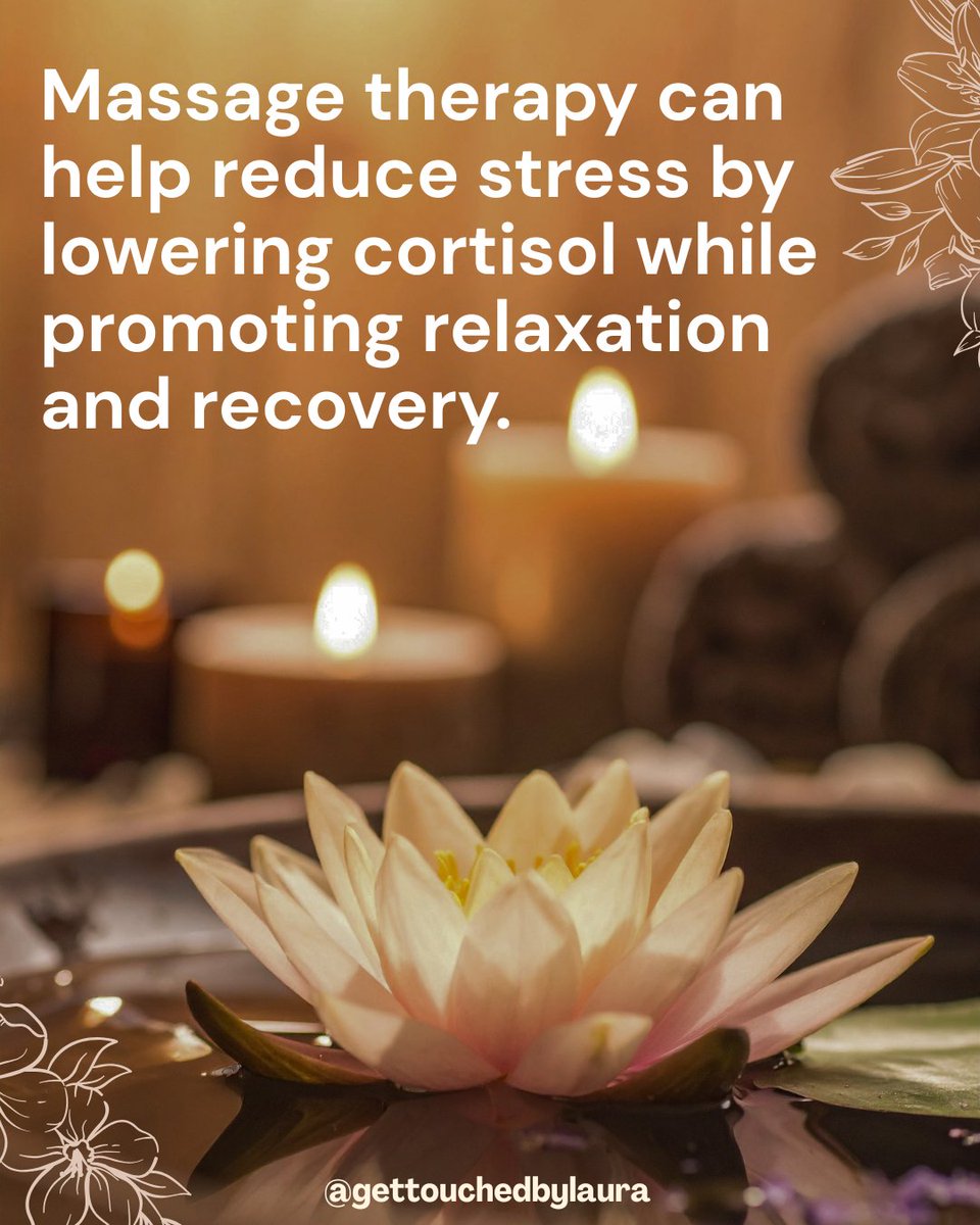 gettouchedmass1's tweet photo. Massage therapy can help reduce stress by lowering cortisol while promoting relaxation and recovery.

Ready to feel your best?

Call: (310) 968-6111

#MassageBenefits #StressRelief #Wellness https://t.co/8QUga9NSVj