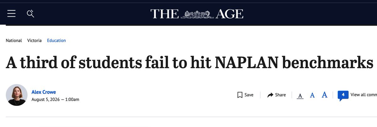 billisdoing's tweet photo. Liberal Party tabloid rag @theage won't say anything good about #Melbourne or Victoria so long as Labor remains in power.  Correct headline:  Victoria leads Australia in NAPLAN benchmarks. #auspol #education #mediabias https://t.co/Ygxi3Cx3DP