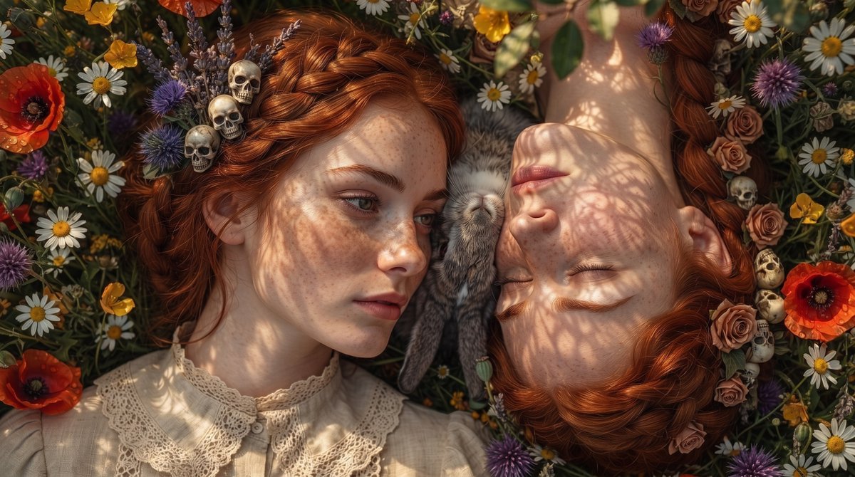 TanithLow245861's tweet photo. Donยดt squish it.๐๐
#RedHair #Redhead #Freckles #FlowerField #FloralAesthetic #NaturePortrait #Rabbit #Whimsical
#Dreamy #SkullsAndFlowers #DigitalArt #FantasyArt
#PortraitPhotography #AIArt https://t.co/rorsuwjLKb