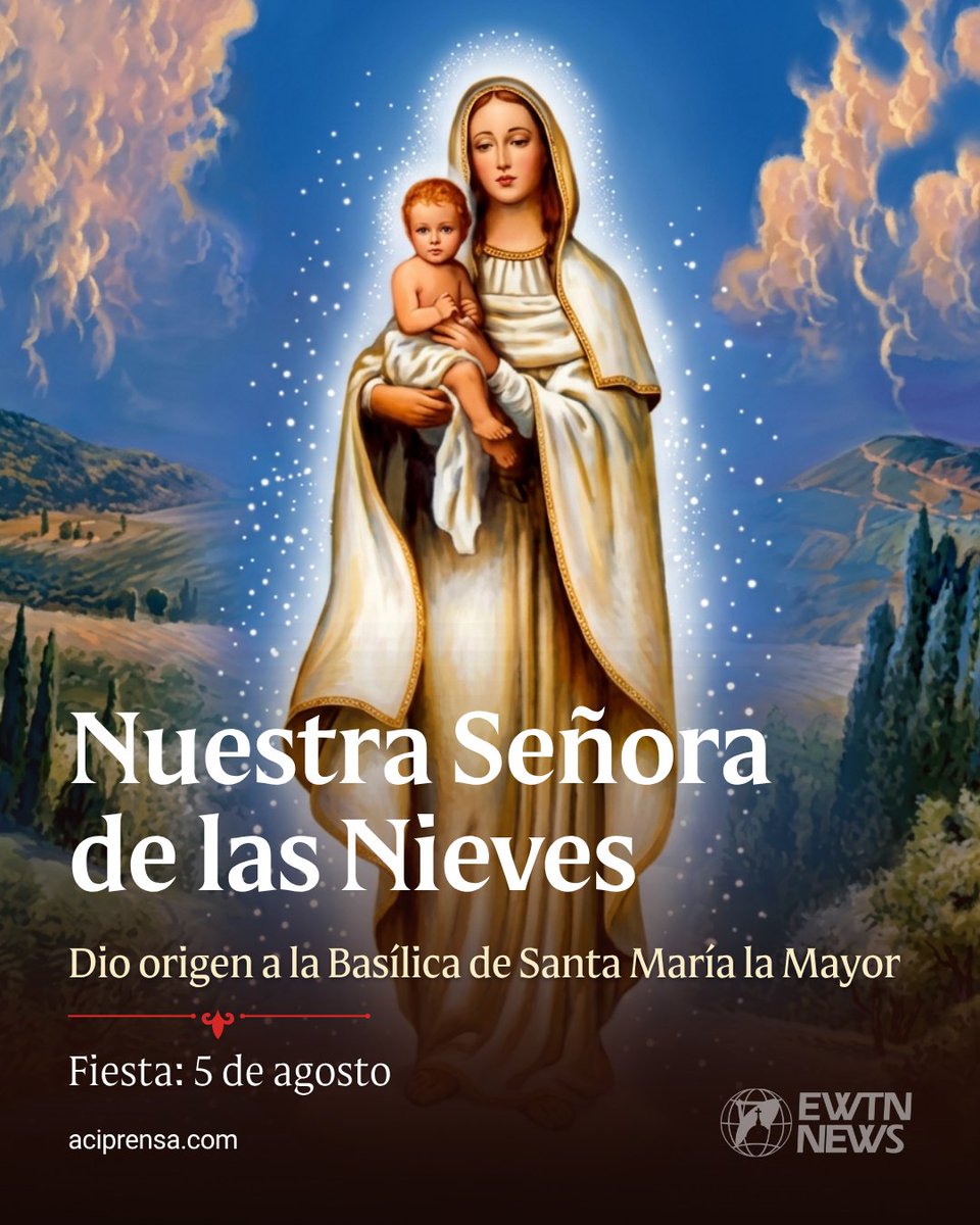 aciprensa's tweet photo. Hoy se celebra a la Virgen de las Nieves y recordamos el milagro de la nieve en pleno verano

Cada 5 de agosto la Iglesia celebra la festividad de Nuestra Señora de las Nieves, una de las advocaciones marianas más antiguas y queridas del cristianismo. Su origen está ligado a una tradición del siglo IV en Roma y al milagro que dio lugar a la construcción de una de las basílicas marianas más importantes del mundo.

Según la tradición, un matrimonio cristiano de origen noble, que no podía tener hijos, decidió ofrecer todos sus bienes a la Virgen María. La noche del 4 de agosto, la Madre de Dios se les apareció y les pidió construir un templo en el lugar donde encontraran nieve al día siguiente.

La misma revelación la recibió el Papa Liberio. Al amanecer del 5 de agosto, en pleno verano romano, el Monte Esquilino apareció cubierto de nieve, un hecho considerado milagroso. Allí se trazó el perímetro del futuro templo y comenzó la construcción de la basílica.

Años más tarde, tras el Concilio de Éfeso (431), el Papa Sixto III edificó sobre ese lugar la actual Basílica de Santa María la Mayor (Santa Maria Maggiore), cuya dedicación se celebra cada 5 de agosto.

Como recuerdo del milagro, cada año durante la celebración de la Eucaristía en la basílica se dejan caer pétalos de rosas blancas desde la bóveda, simbolizando la nieve que, según la tradición, señaló el lugar elegido por la Virgen.

La devoción a Nuestra Señora de las Nieves está muy extendida en países como España, Italia, Portugal, Argentina, México, Perú, Colombia y Venezuela, donde miles de fieles la honran con misas, procesiones y peregrinaciones.