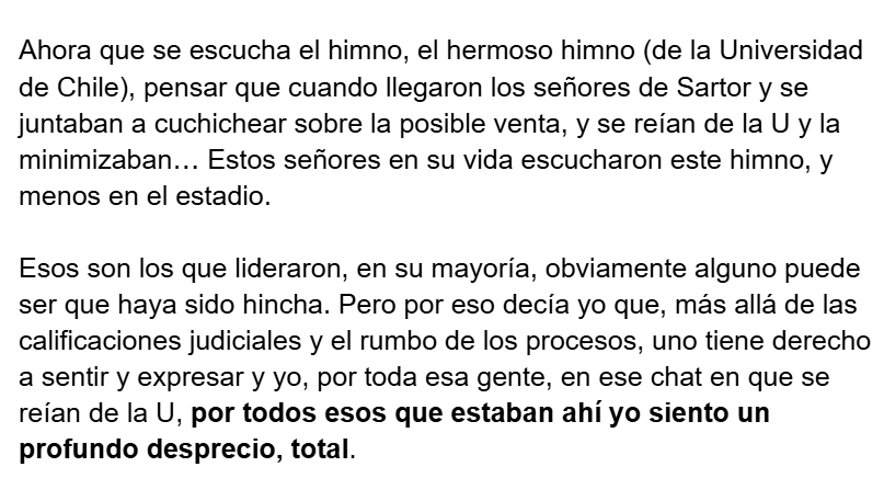 chatruc's tweet photo. Don Igor Ochoa @cooperativa expresó con claridad y simpleza lo q sienten algunos hinchas en medio del caos del caso Sartor/Michael Clark/Azul Azul

"por toda esa gente, en ese chat en que se reían de la U, por todos esos que estaban ahí yo siento un profundo desprecio, total" https://t.co/TOzZz0oMQv
