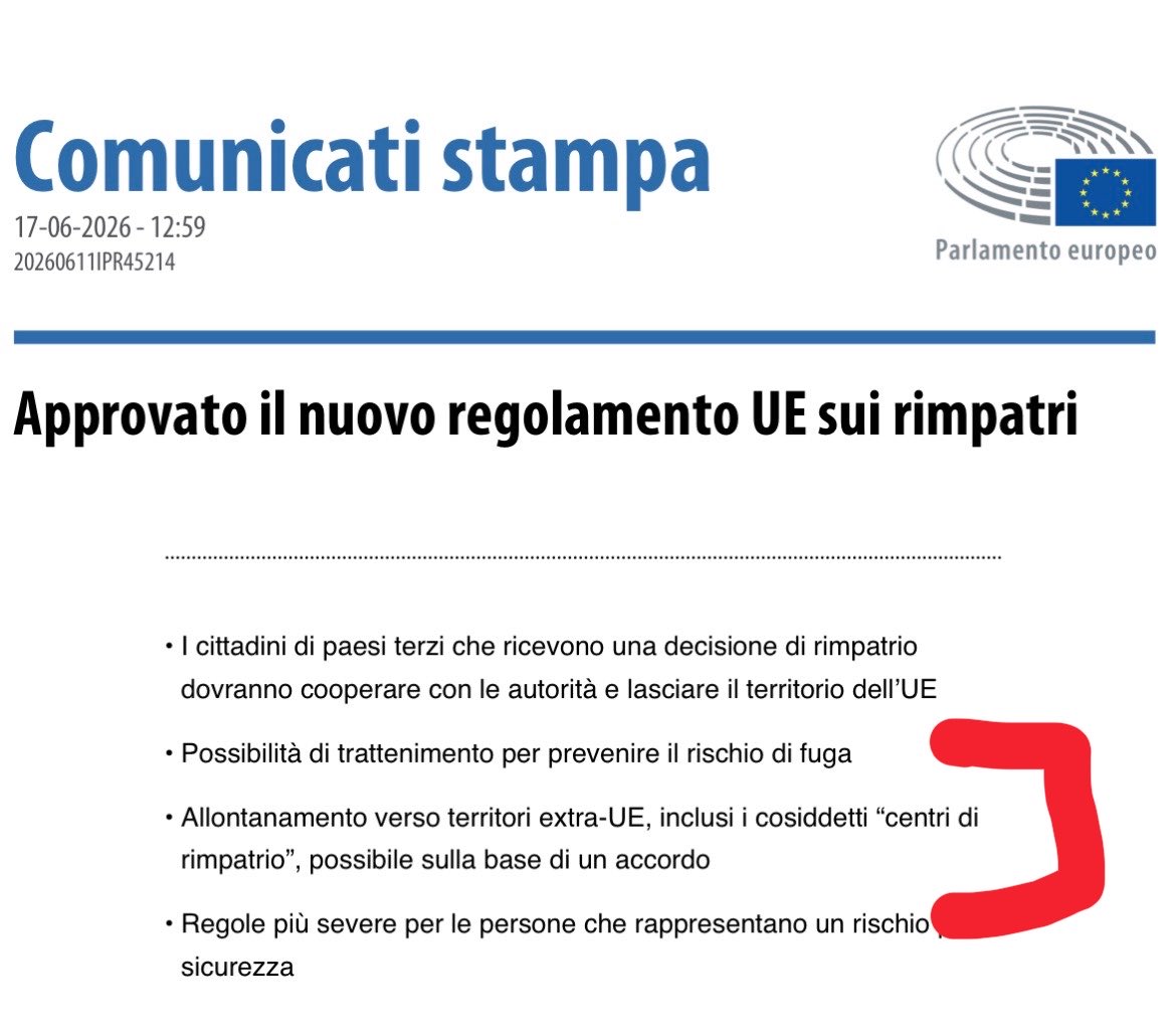 vitalbaa's tweet photo. Quasi nessuno pare ricordare che gli hub di rimpatrio in Paesi terzi non sono un’ideona di Meloni, ma vengono previsti in un regolamento Ue approvato da Parlamento europeo nel giugno scorso, e che entrerà in vigore a breve. 

Ma il regolamento non è quasi mai citato dai giornali o viene confuso con il Patto Ue su migrazioni e asilo, che è tutt’altra cosa.

P.S. Ho scritto la prima volta di questo regolamento nella primavera del 2025, quando la proposta fu presentata, e poi ne ho seguito i lavori.