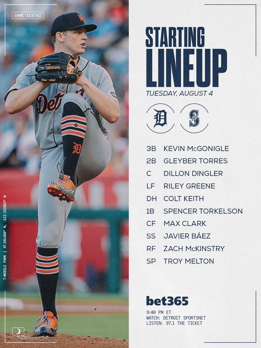 tigers's tweet photo. Troy day in Seattle

⚾️ 9:40 PM ET
📺 @WatchDSN
📻 @971theticketxyt
🏟️ T-Mobile Park https://t.co/fRPfmDesV5