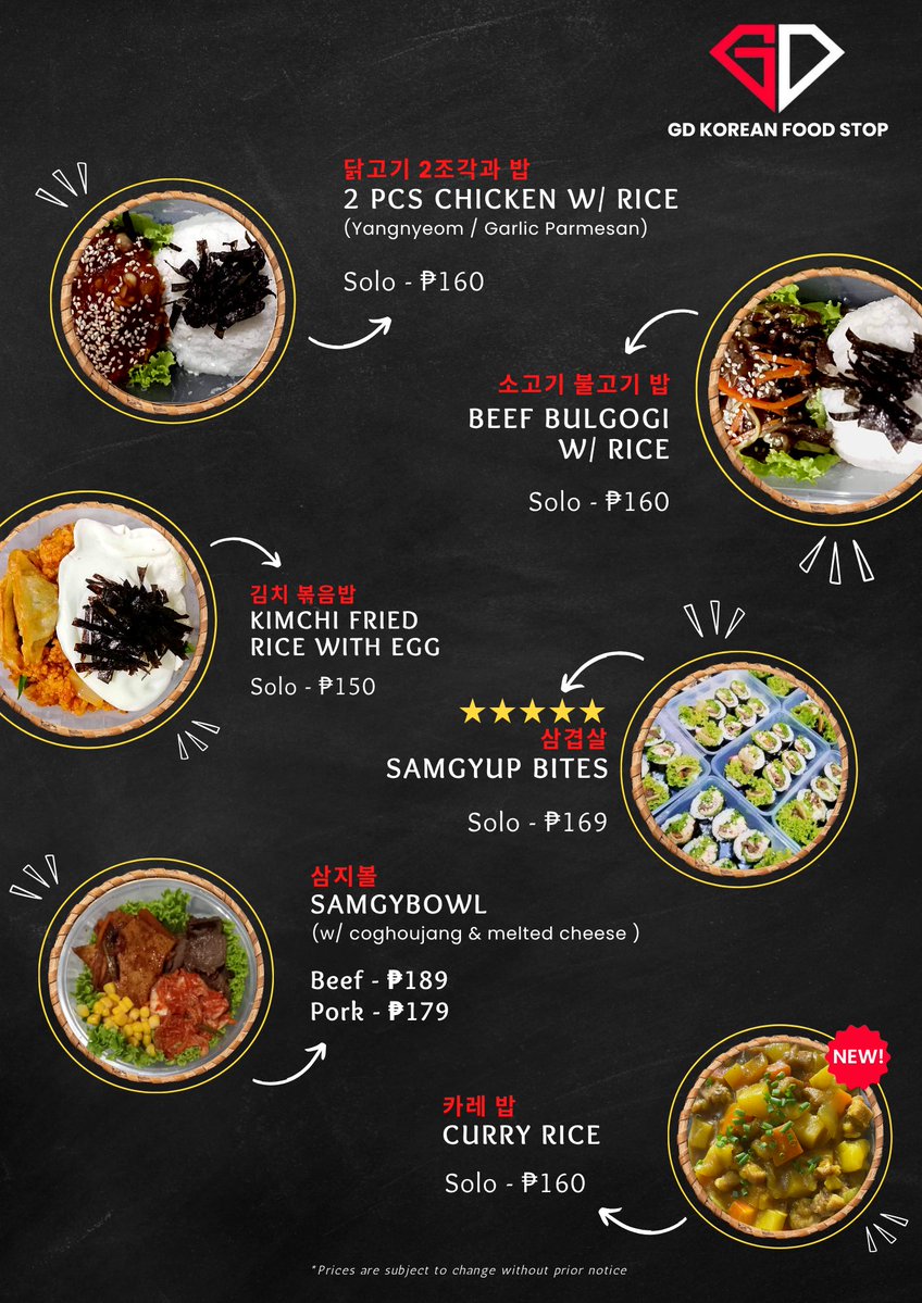 gd_stop's tweet photo. 📢 Heads up, Chingus! 😊
Our updated Menu &amp; Pricelist is now available (effective August 5, 2026)! 🇰🇷❤️
Prices and items are subject to change without prior notice.
See you at GD Korean Food Stop! 🫶 https://t.co/SfveoOyMfX