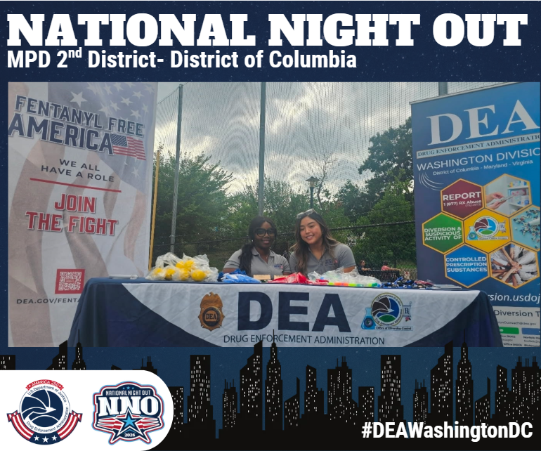 DEAWashingtonDC's tweet photo. Meet the #DEA team! We are out in D.C. Guy Mason Recreation Center sharing with the Metropolitan Police and residents, and talking about #DEA mission, #FentanylfreeAmerica, how #OnePillcanKill and conversations can #SafeLives. #NNO2026 @DEAHQ @TheJusticeDept https://t.co/b89Hm1Be8e
