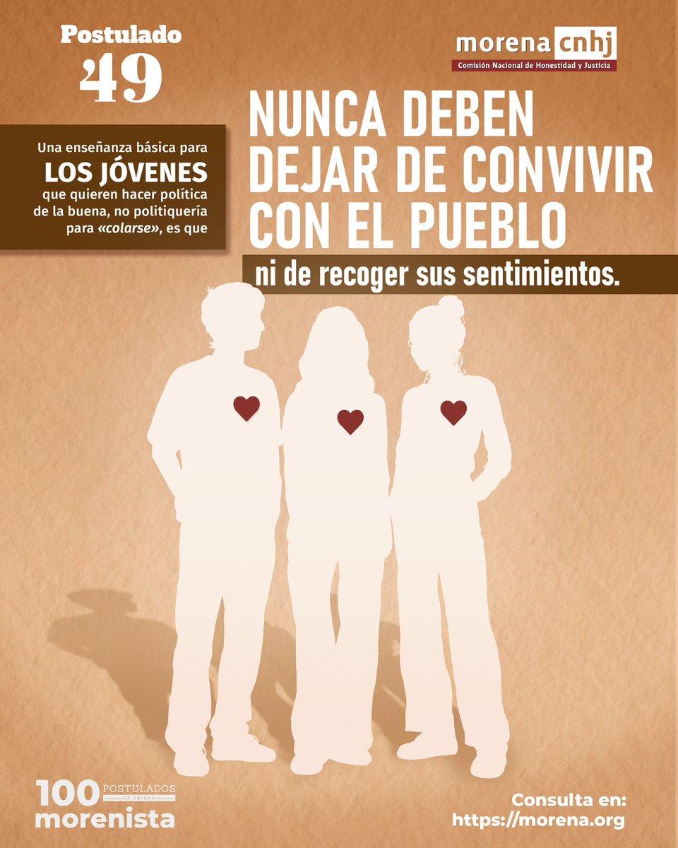 CNHJ_Morena's tweet photo. Una verdadera formación política para las juventudes exige nunca perder la cercanía con el pueblo ni alejarse de sus causas.

La transformación democrática y pacífica del país, como objetivo superior; -Artículo 2° inciso a). https://t.co/n7lKafzSvI