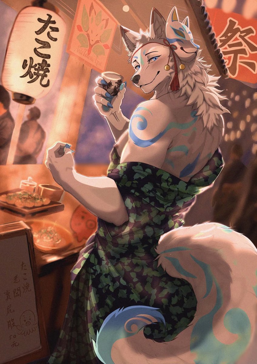 Arita_White's tweet photo. 「你來啦，章魚燒可以分你，但酒不行。」 https://t.co/VI1b0RGDj8