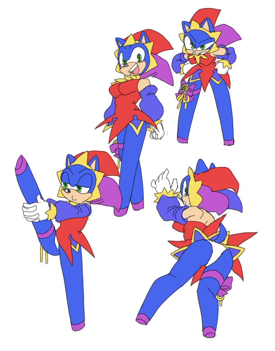 arrow_marrow's tweet photo. workshopped some casual outfits for her on stream. Still jestery, but missing all the clown elements to show she's on a break https://t.co/FtXwRWYQNC
