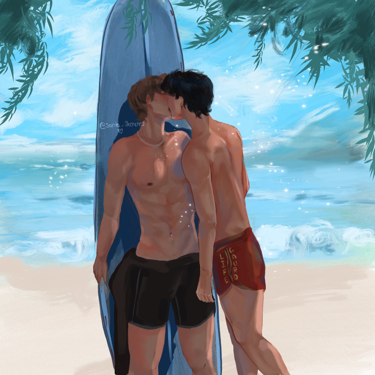 Sarita_sketches's tweet photo. Surfer Sieun and his life guard boyfriend Suho 
#weakhero #shse https://t.co/hh1UNNa3nV