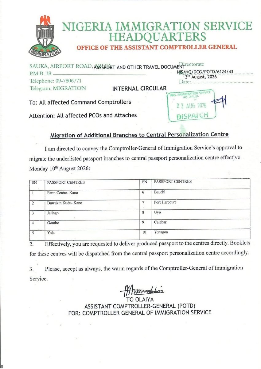 Ahmadlori's tweet photo. This is a call to action.

There is no justifiable reason for the Nigeria Immigration Service to stop passport printing in Kano by shutting down two passport production centres. Kano is a major commercial hub and the centre of business in Northern Nigeria, with thousands of people travelling across the country and around the world for business, education, healthcare, and other legitimate purposes.

This decision will only create unnecessary hardship for the people and businesses that depend on efficient passport services. It risks undermining Kano’s role as a key economic centre.

We therefore call on our Senators and Members of the House of Representatives from Kano State to urgently intervene and ensure that these passport printing centres are restored without delay. The people of Kano deserve accessible and efficient government services. @barauijibrin @KawuSumaila2019 @SenHanga @nigimmigration @BashirAhmaad @dawisu @KanoChronicle @kabirusaje @AlikoDangote @AbbaM_Abiyos @Minikothe3rd @Waspapping_ @KawuGarba @SamboMaiHula @Tkr__khalifa @Abbale5 @Safreenarrhh