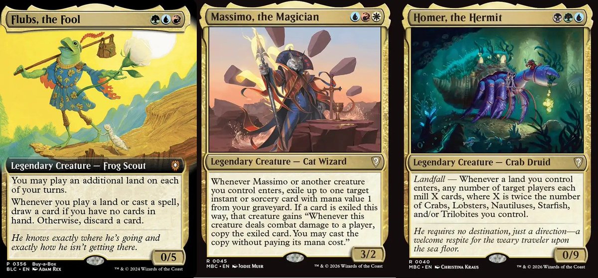 Yafusa's tweet photo. Magic shadowdroppeando un seudo set de personajes basados en los arcanas mayores del tarot no estaba en mi bingo 2026(?)
Y son todos de Bloomburrow (creo) https://t.co/9fxavFUVU1