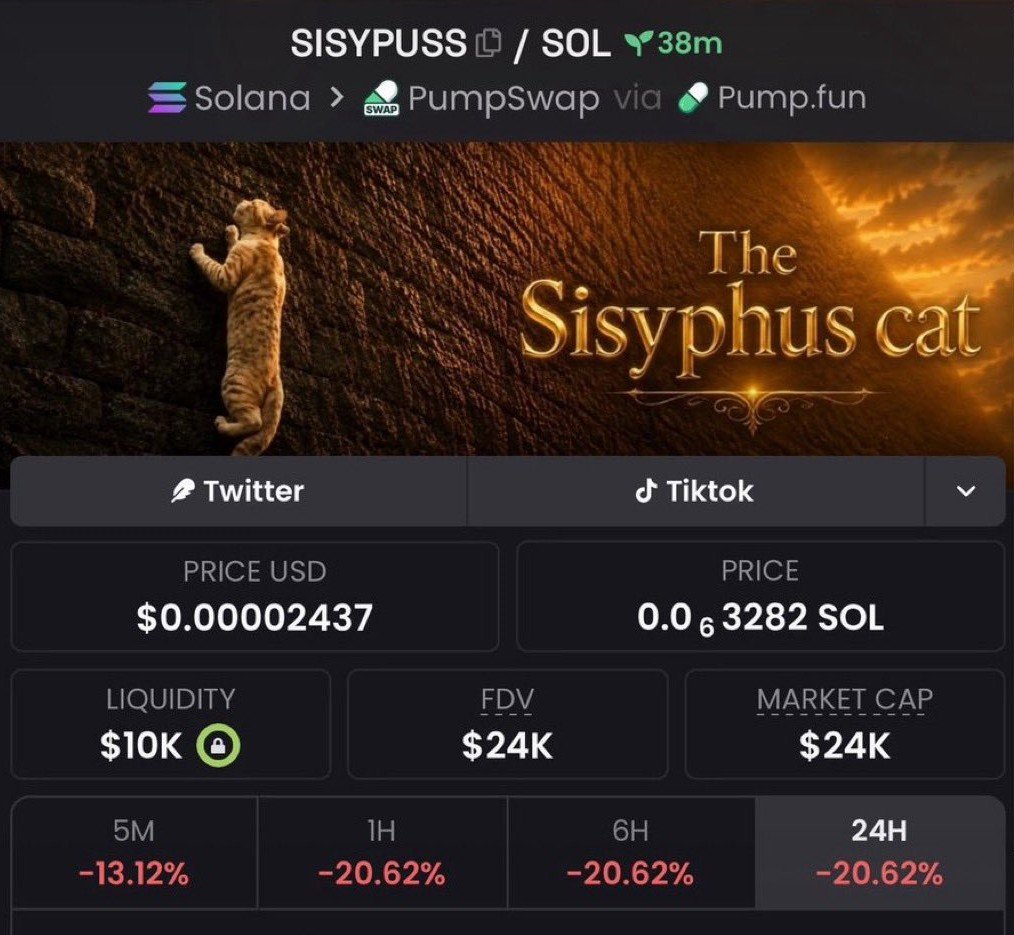 Leothetrader2's tweet photo. I Emphasized $SISYPUSS at an $24k market cap in my private Telegram group.

⛓️Chain $Solana

Ca:
8HykgZKXNpMhfxQtDPb7AayRKJonZaQ8Mw1Xo3xmpump https://t.co/Y0CRw2qaJp