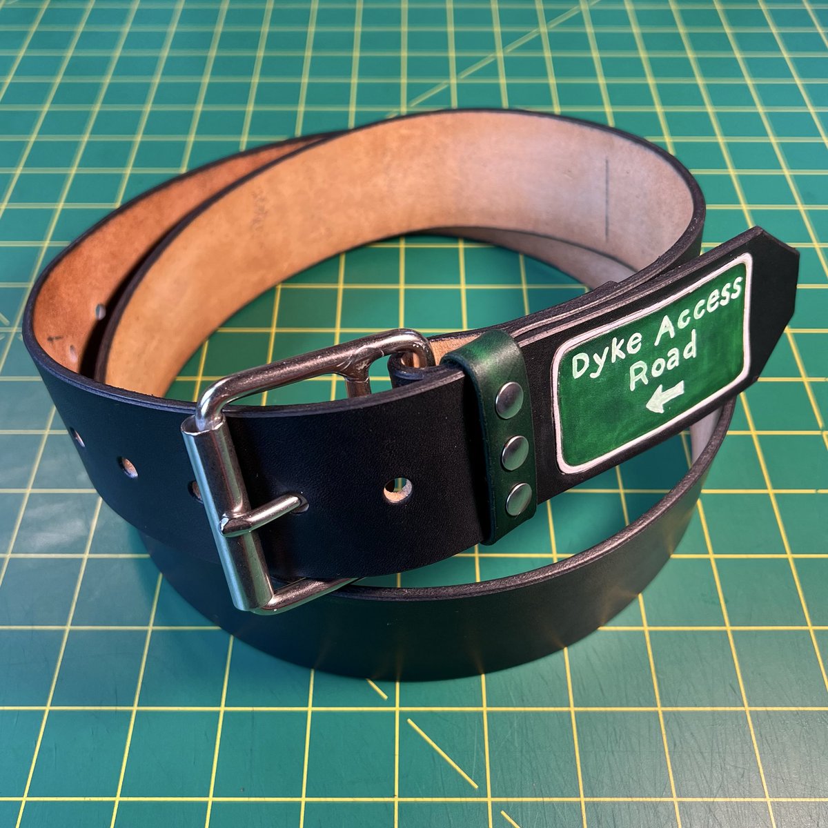 riverqueer's tweet photo. Tribute to a local landmark: a heavy 2" wide veg tan belt with stainless steel hardware, fits 43"-49" https://t.co/X2Ks5HOkr4