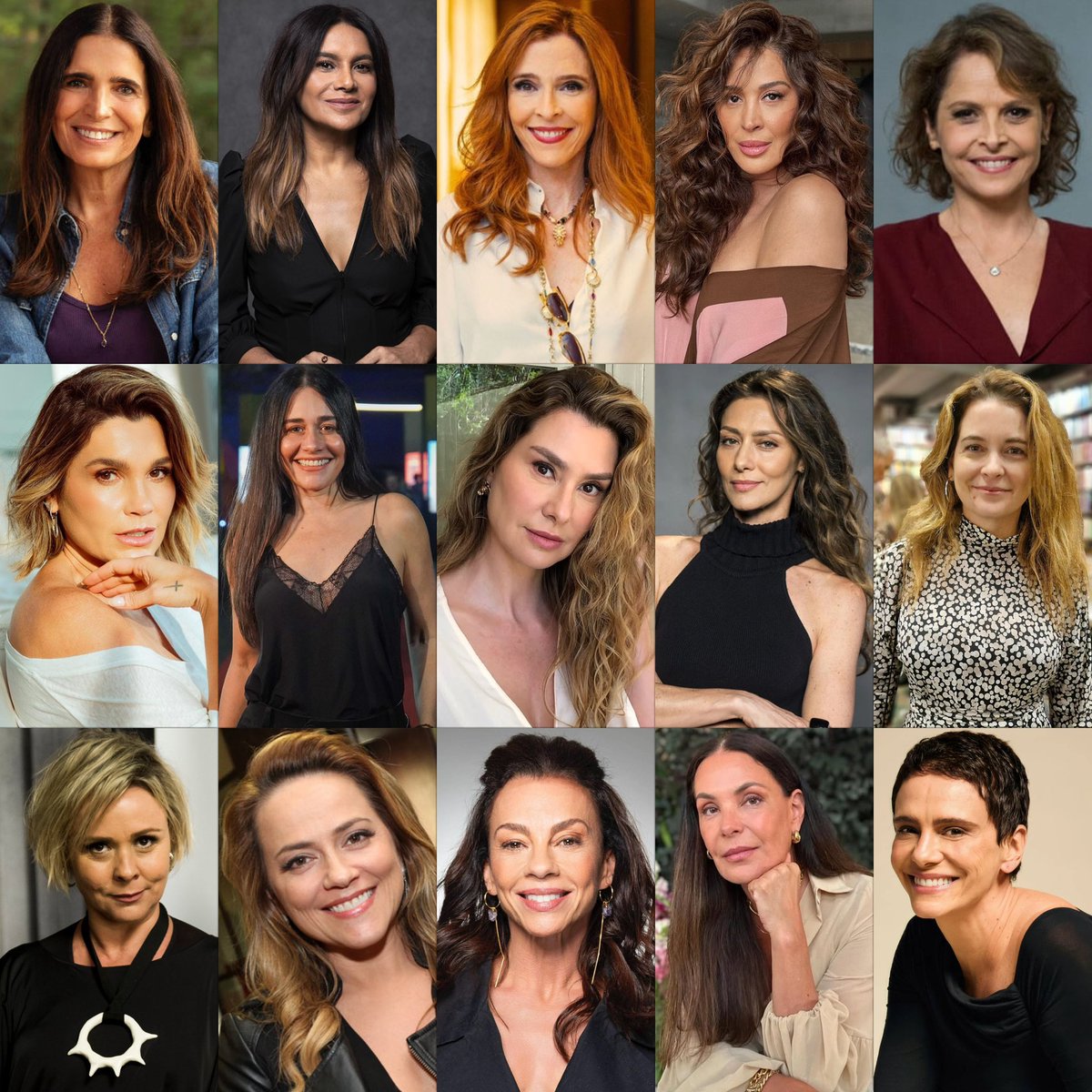 mundonovela_'s tweet photo. ATENÇÃO NOVELEIROS! 🫵🏻

Te desafio a montar um TOP 5 com as suas atrizes favoritas dessas 15 maravilhosas. Só pode 5, quero ver hein!

1 - Malu Mader
2 - Dira Paes
3 - Deborah Evelyn
4 - Claudia Raia
5 - Drica Moraes
6 - Flávia Alessandra
7 - Alessandra Negrini
8 - Lavínia Vlasak
9 - Maria Fernanda Cândido
10 - Cláudia Abreu
11 - Giulia Gam
12 - Vivianne Pasmanter
13 - Carla Marins
14 - Carolina Ferraz
15 - Malu Galli