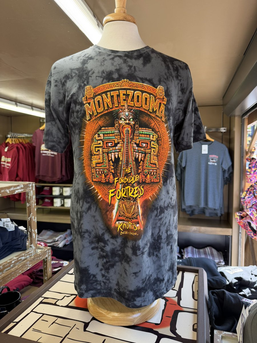 just_ask_danny's tweet photo. Here’s a look at some of the new merch for MonteZOOMa Forbidden Fortress at Knotts Berry Farm. The ride is continuing to test off and on, but no opening date has been announced. https://t.co/tfGAv4123z