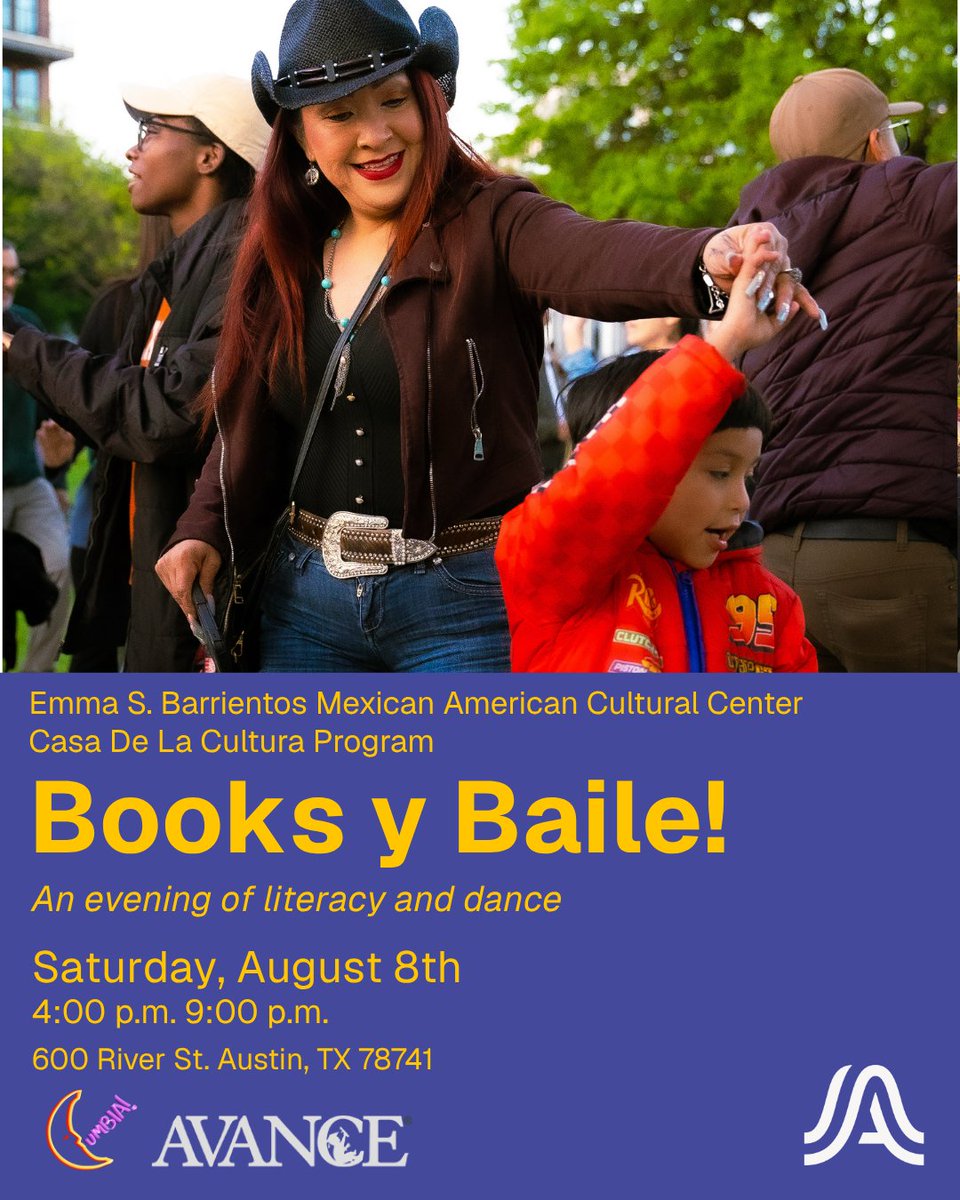 AVANCEAustin's tweet photo. Books y Baile is back! Join AVANCE-Austin for a fun-filled evening celebrating literacy, culture, and community at the Emma S. Barrientos Mexican American Cultural Center. https://t.co/Sxczn7Lfqk