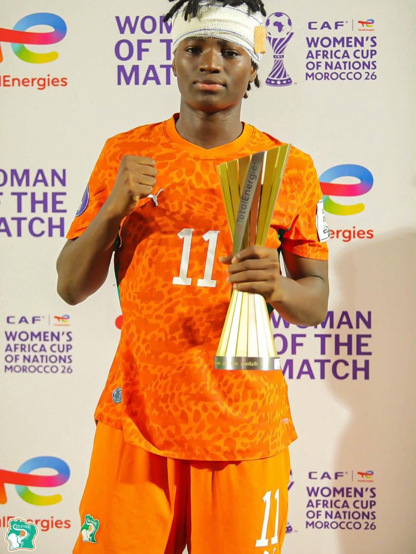 equipenatciv's tweet photo. CAN Féminine TotalEnergies Maroc 2026 (3e Journée)
Woman of the Match : N’SIRA SAFI OUEDRAOGO
#AllezLesÉléphantes
#CANFeminineMaroc2026
#FIFCIV https://t.co/BvopRPUx8X